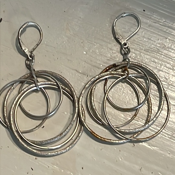 2” silver tone earrings with 5 open hoop dangle earrings w/lever back closures - Picture 9 of 11